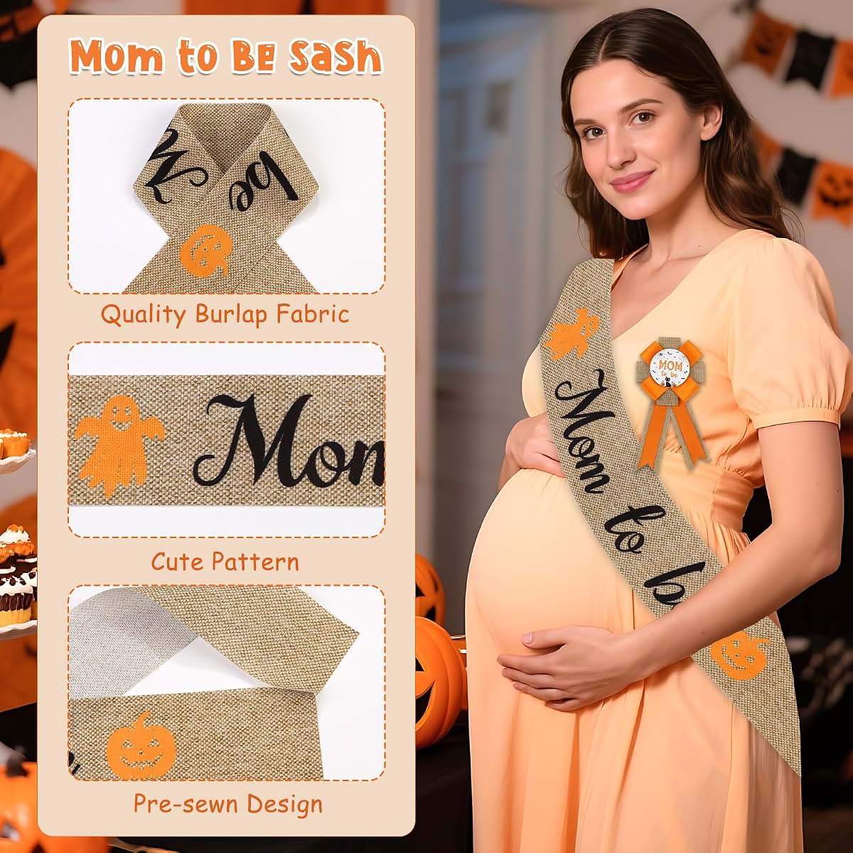Serencatcher Halloween Baby Shower Orange Burlap Sash And Pins