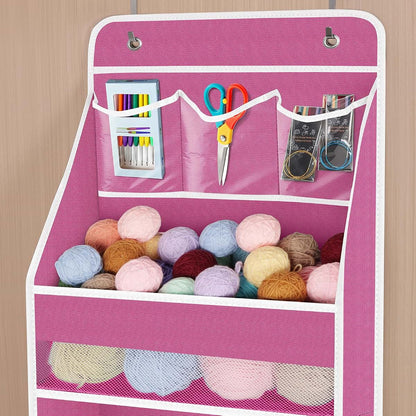 Univivi Fabric Over Door Hanging Organizer, Pink, 6-Shelf, 8 Pockets