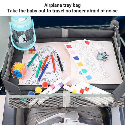 SIXRUN Kids Airplane Travel Tray Cover, Folding Table Toy Organizer Bag, Grey, Polyester Fiber, Multifunctional Design (photo 3)