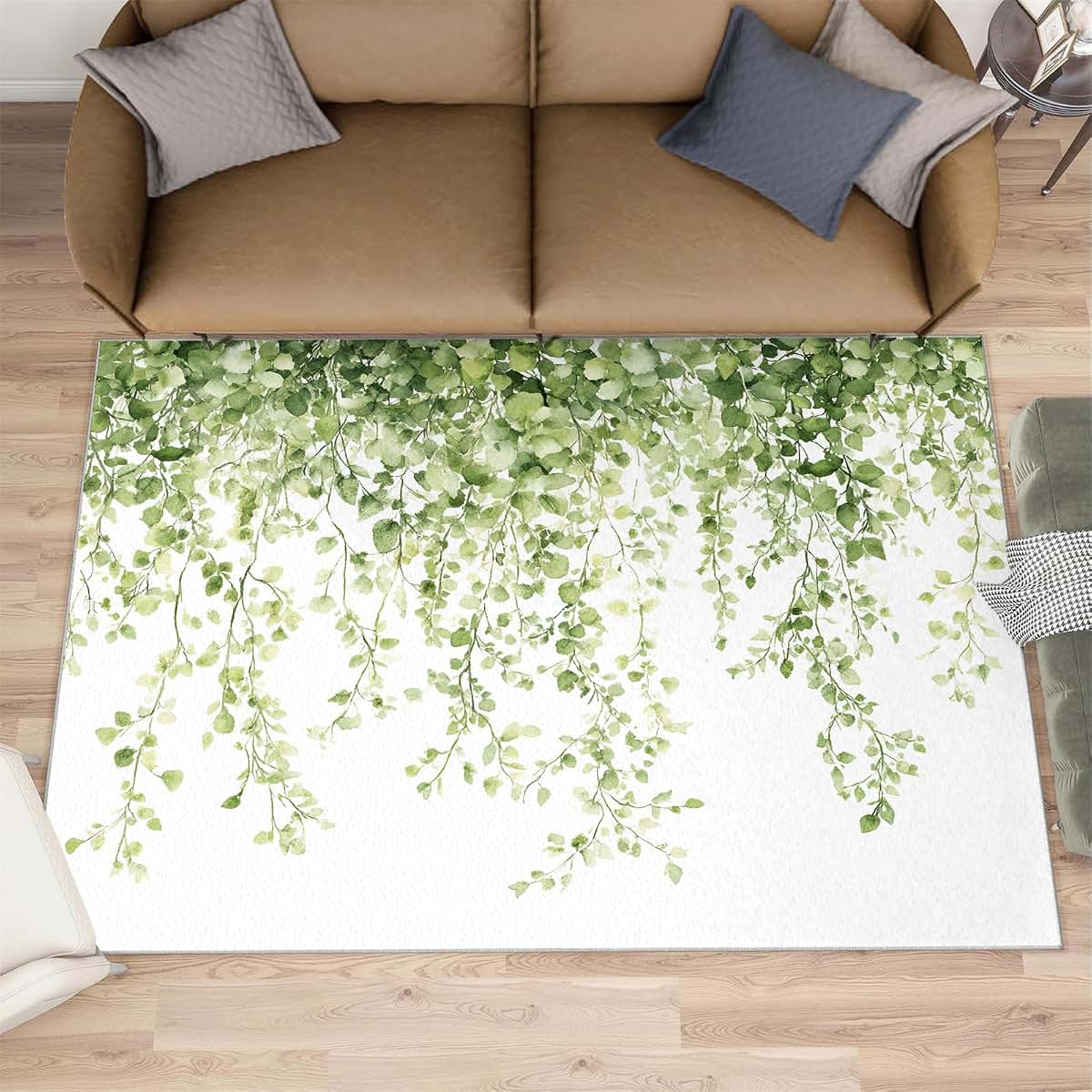 Hygiuid Green Eucalyptus Area Rug 5x6 Floral Rectangular Rug (photo 2)