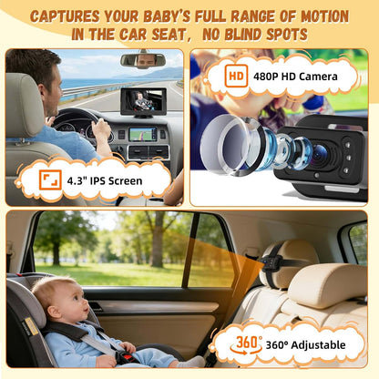 Baby Car Camera HD Monitor 4.3" with Night Vision View Angle