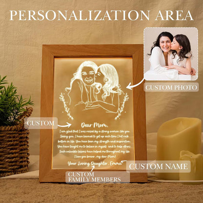 Fastpeace Perrsonalized LED Light Frame with Heartfelt Message for Mom, Letter For Mom Floral Design Wooden Frame (photo 3)