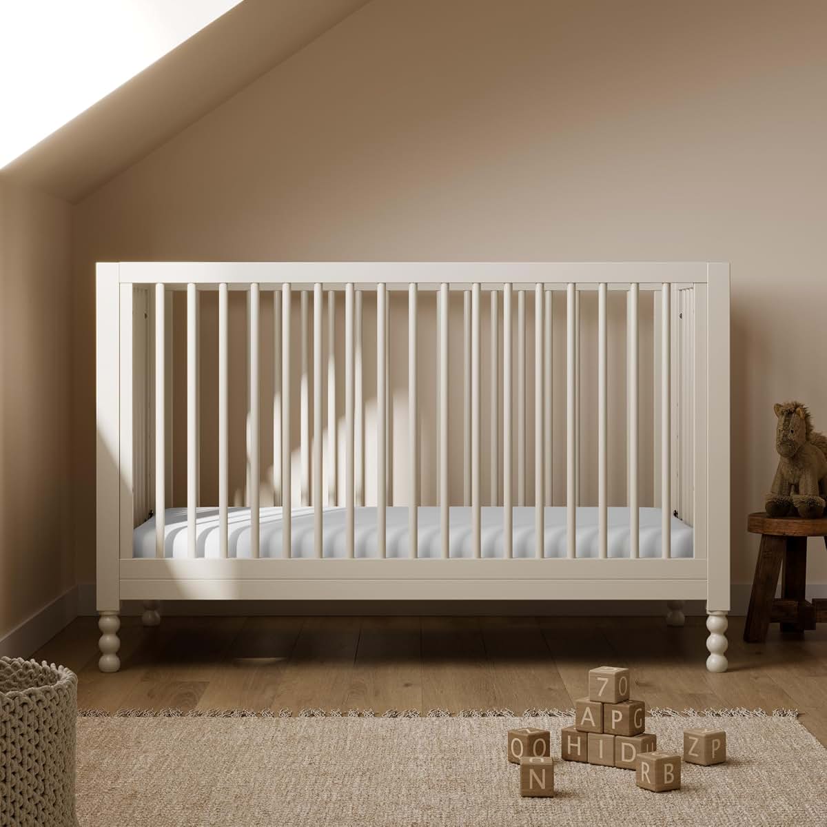 Storkcraft Rio 5-in-1 Convertible Crib with Toddler Guardrail, Frosted Oat