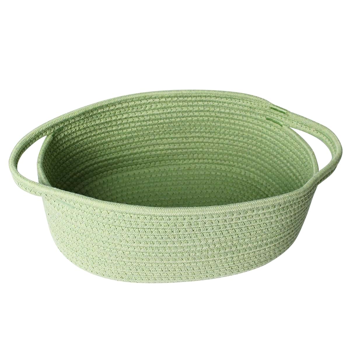 Honcesta Small Woven Gift Basket, Green Cotton Rope Storage Bin