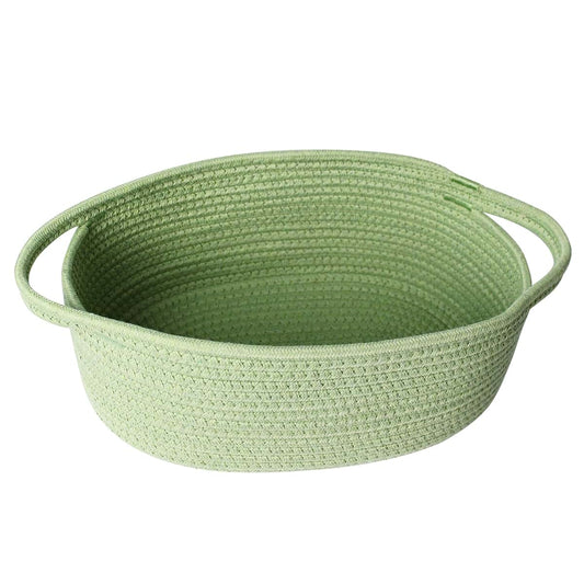 Honcesta Small Woven Gift Basket, Green Cotton Rope Storage Bin