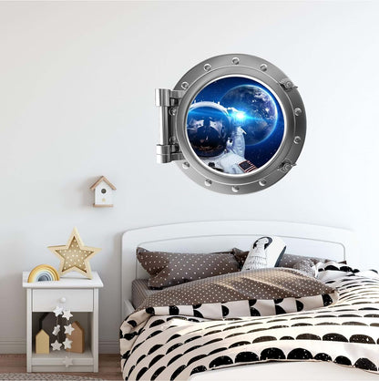 Stickit Graphix 18" PortScape 3D Space Ship Window View Astronaut Selfie #2 Porthole Wall Decal Removable Wall Sticker