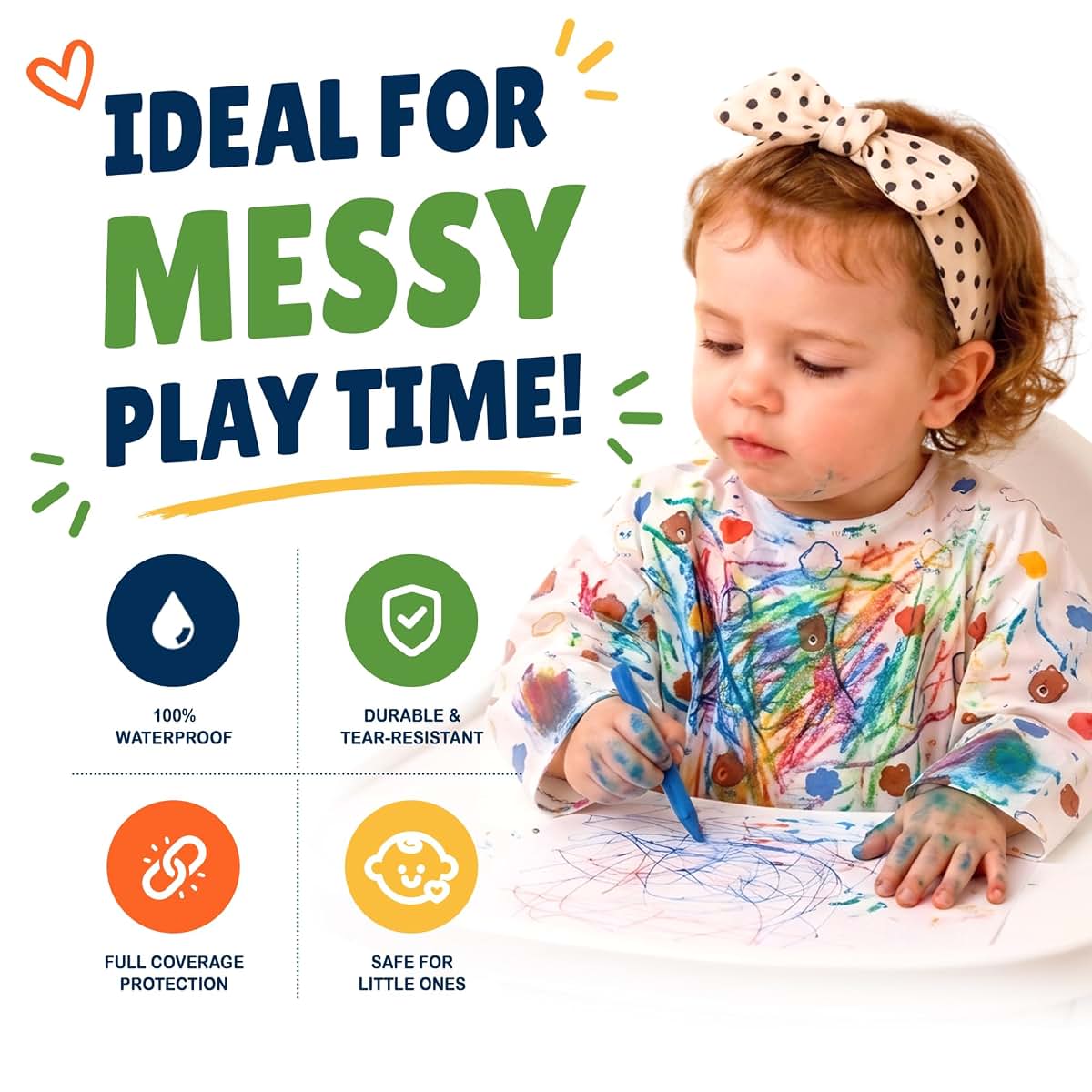 Waterproof Disposable Baby Bibs with Long Sleeves and Crumb Catcher