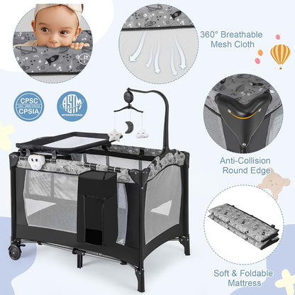 Honey Joy 4-in-1 Portable Baby Pack and Play with Bassinet