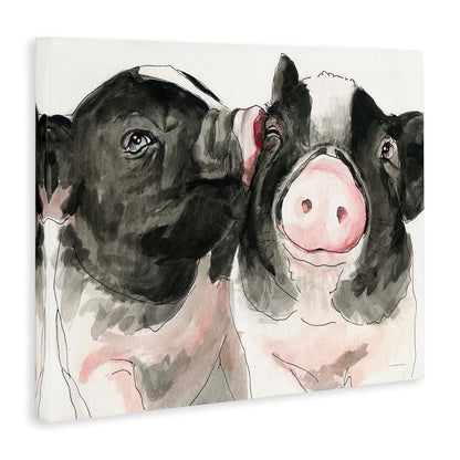 Stupell Industries Two Pigs Pink Snout Kiss Gallery Wrapped Canvas 48 X 36