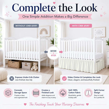 MD Home Decore Crib Bed Skirt Dust Ruffle with Split Corners Cotton, 14" Drop, Ivory (photo 4)
