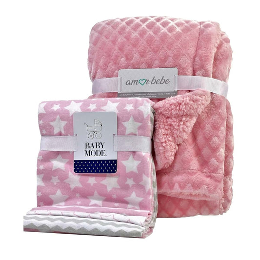 RTE 3 Stories Trading Company 5 Piece Baby Blanket Gift Set Pink