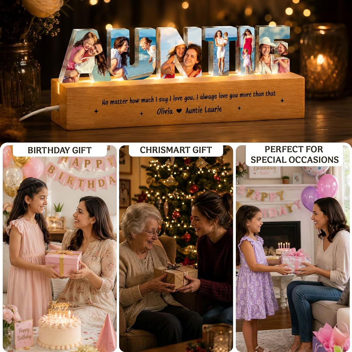 Thunala Personalized Auntie Photo Collage Night Light (photo 3)