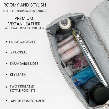 Roo and Bear Vegan Leather Diaper Bag Backpack in Ash Grey (photo 3)
