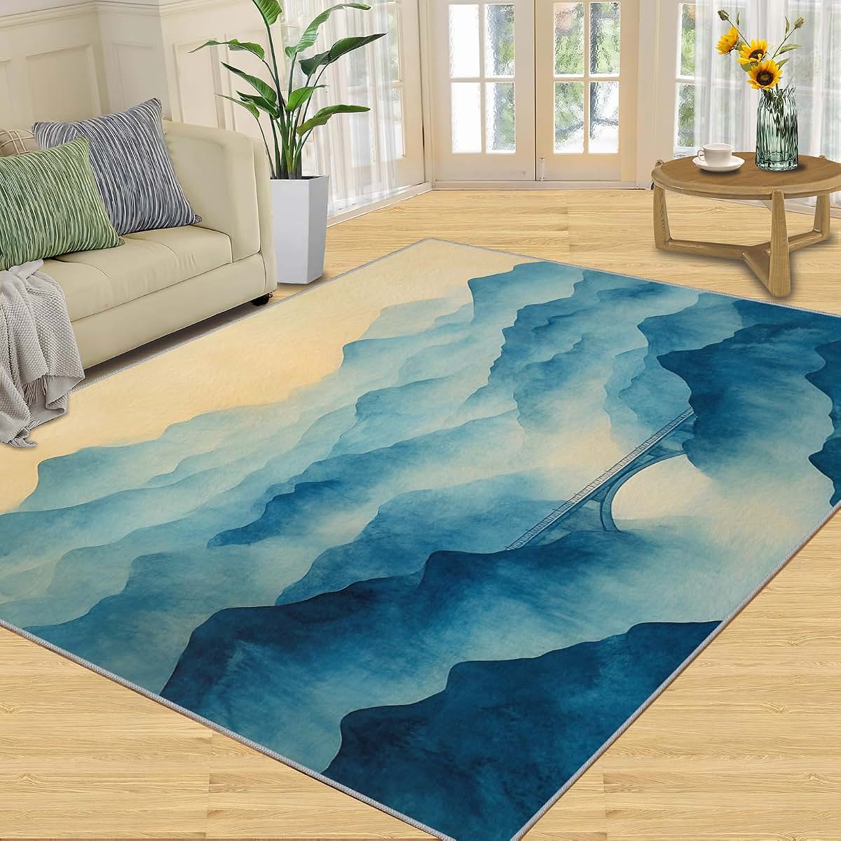 Hygiuid Retro Elegant Area Rug 5x6 - Low-Pile Landscape Scenery Rug (photo 3)