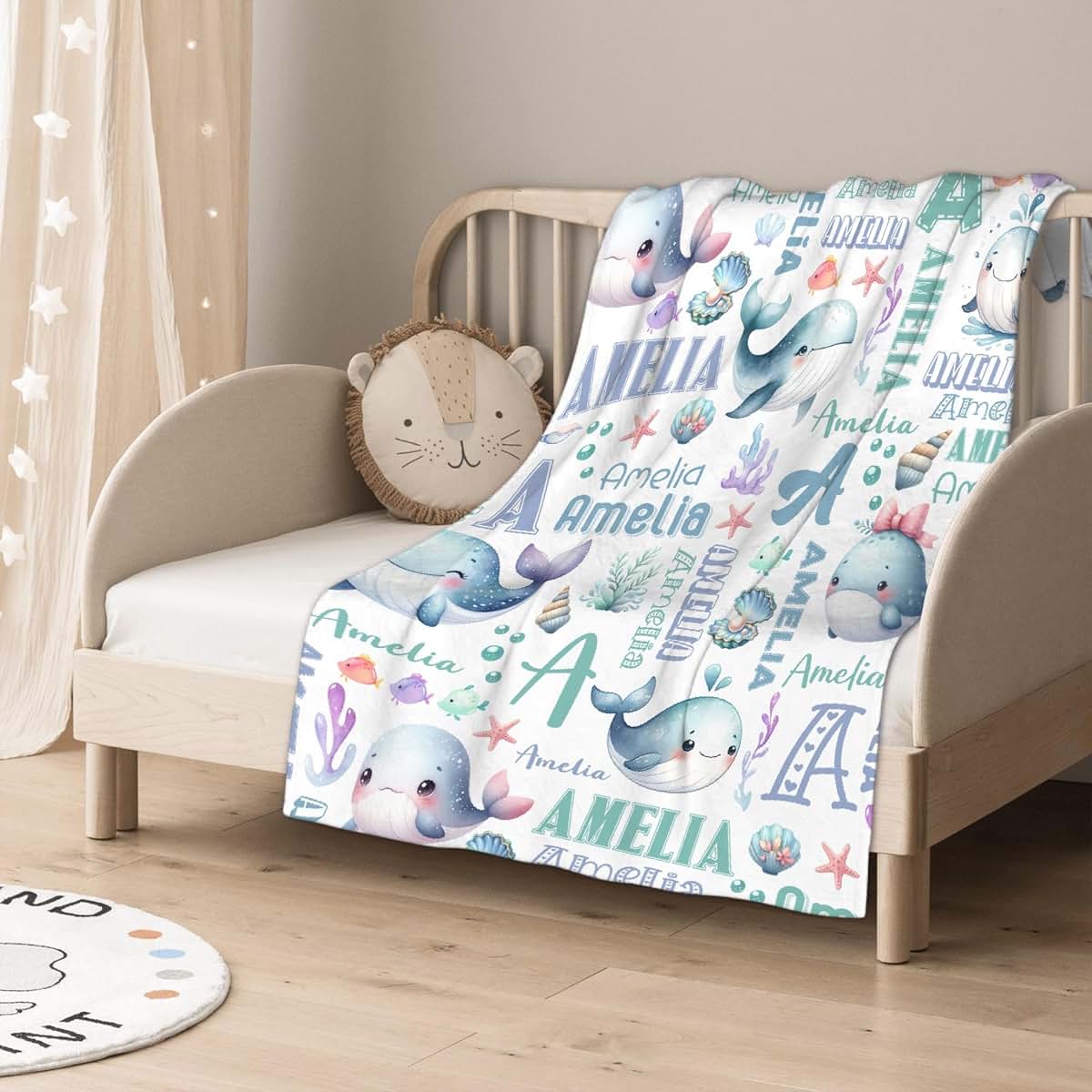 Thuswarm Personalized Blanket for Girls Boys Kids Whales Custom Kids Blanket with Name Throw Birthday Gift for Girls (photo 2)