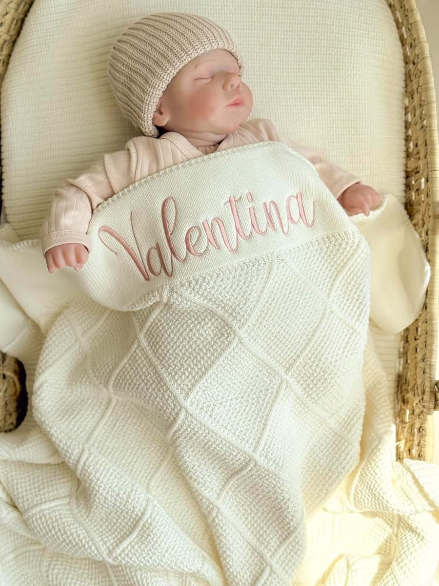 mouliss to most precious ones Personalized Knit Baby Blanket with Name - 100% Cotton Embroidered Newborn Gift - Custom (photo 4)
