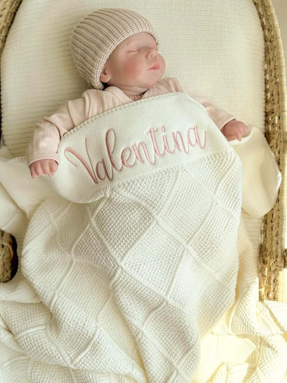 mouliss to most precious ones Personalized Knit Baby Blanket with Name - 100% Cotton Embroidered Newborn Gift - Custom (photo 4)
