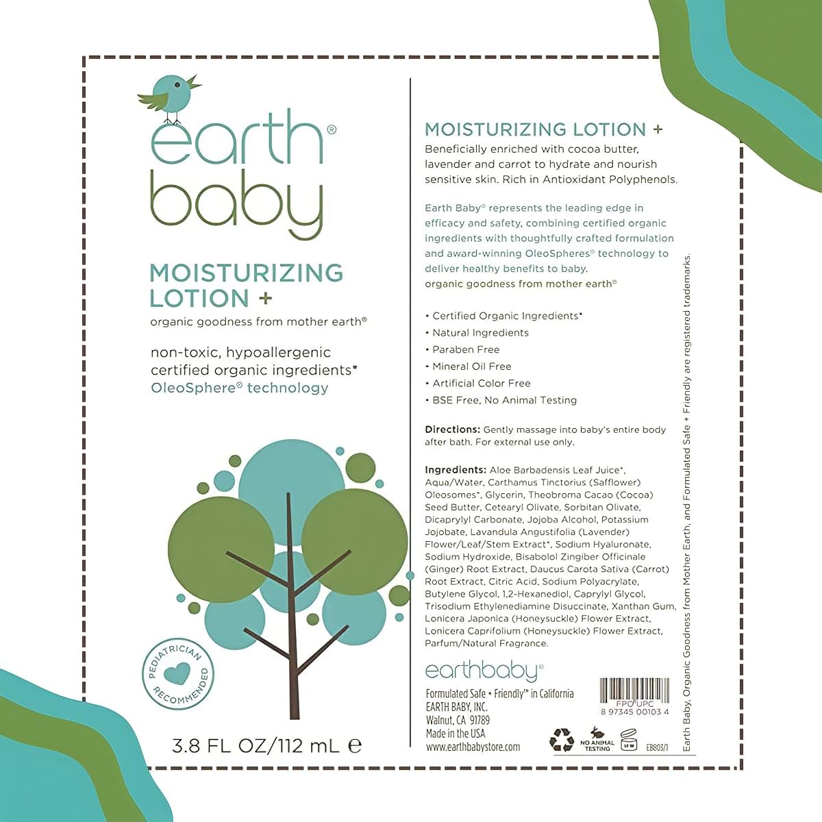 Earth Baby Moisturizing Lotion + For Daily Skin Hydration