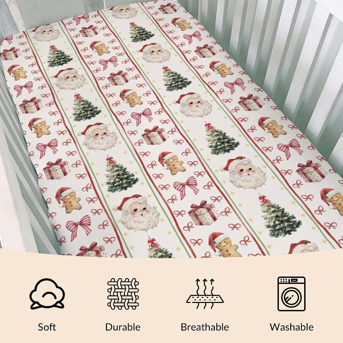 Cstdyfrv Vintage Santa Christmas Fitted Crib Sheets