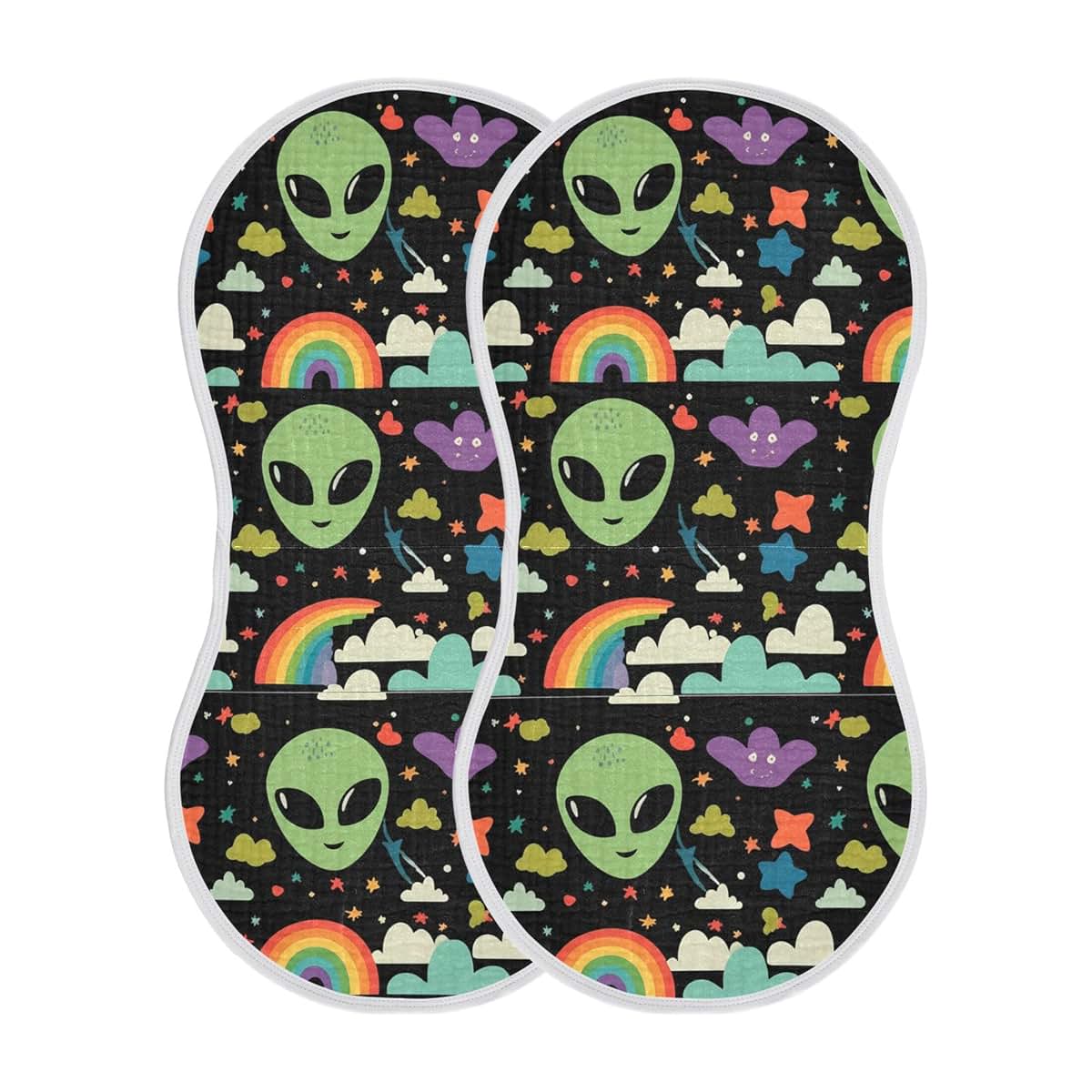 Cute Green Aliens Muslin Burp Cloths Set of 2 for Newborn