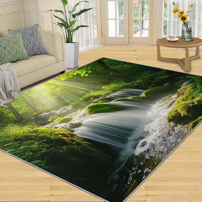 Hygiuid Natural Scenery Mossy Forest Area Rug, 4x5 Rectangular Low-Pile Carpet (photo 3)