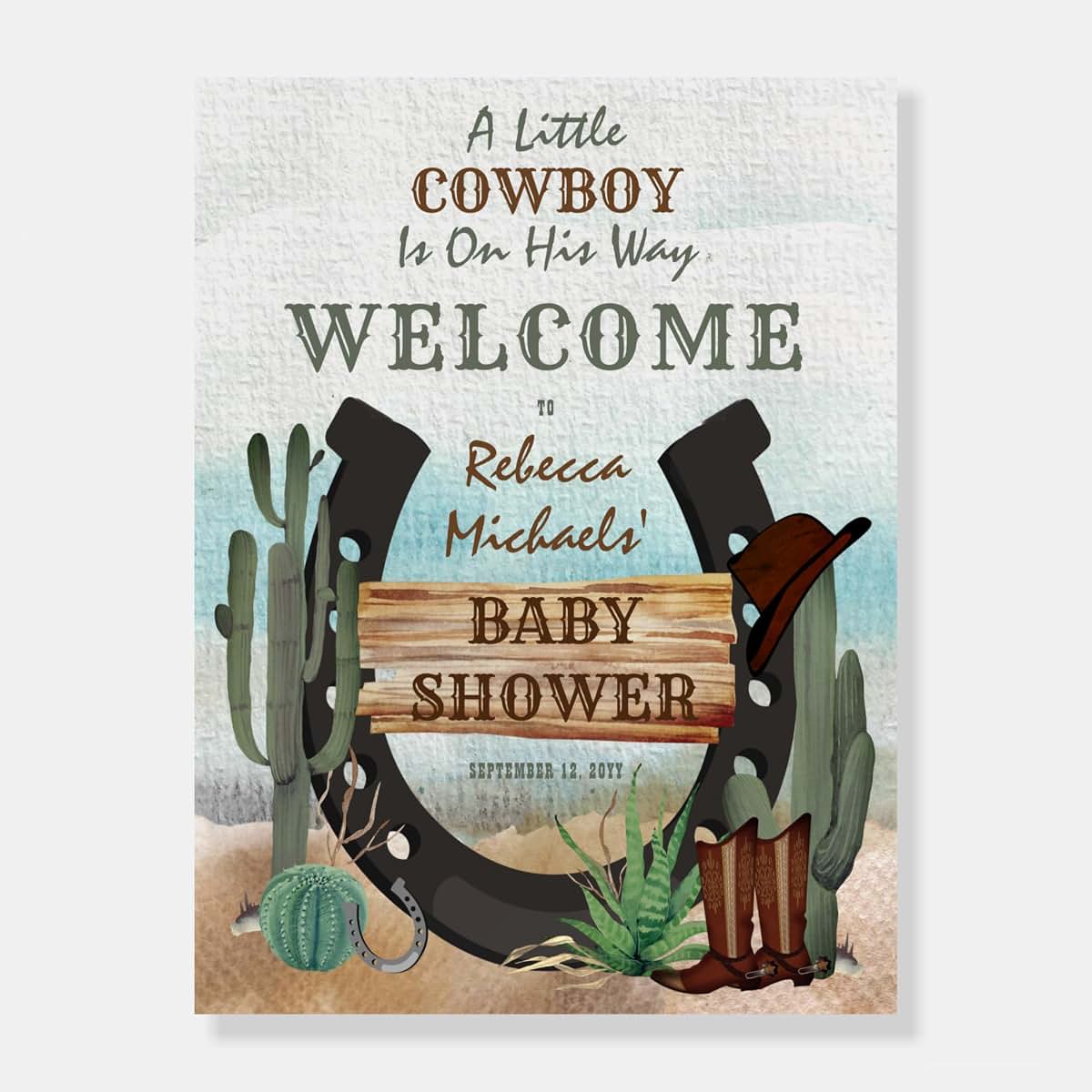 Kaysen Personalized A Little Cowboy Is On His Way Baby Shower Welcome Sign (photo 2)
