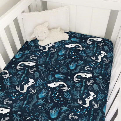 Undersea Mermaids Baby Crib Sheet 52x28 Inches, Stretchy Fitted Ocean Print