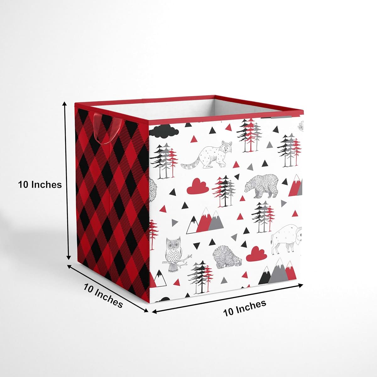 Bacati - Small Storage Tote Lumberjack Red/Black/Grey 10 x 10 x 10 inches (photo 3)