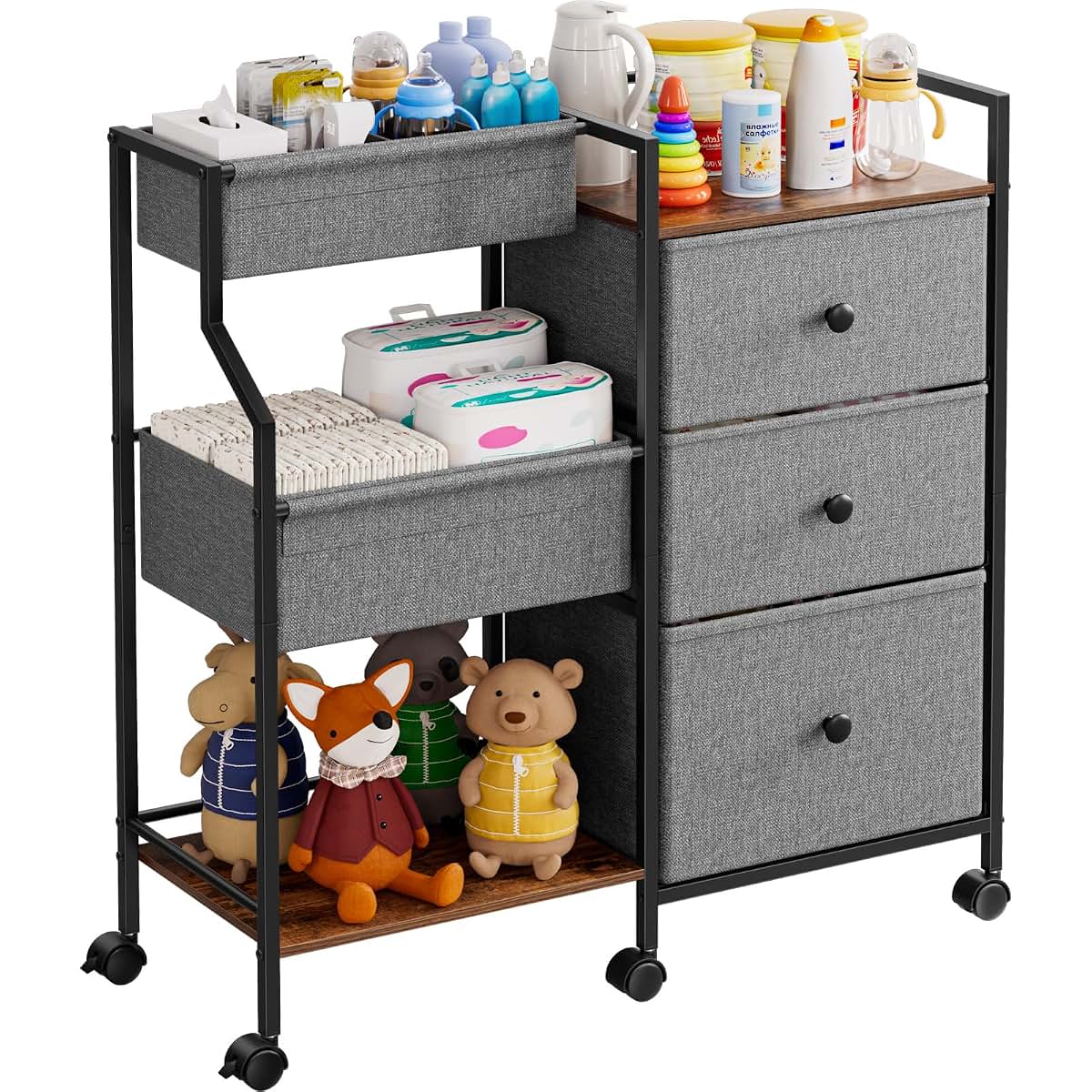 Modanais Baby Diaper Caddy Organizer Rolling Cart with Dividers and Drawers