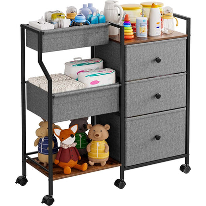 Modanais Baby Diaper Caddy Organizer Rolling Cart with Dividers and Drawers