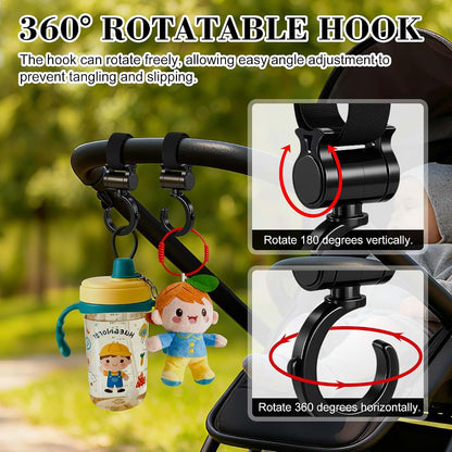 Kivan Base 2 Pack Universal Walker Hooks 360° Rotating Stroller Clips for Bags, Black