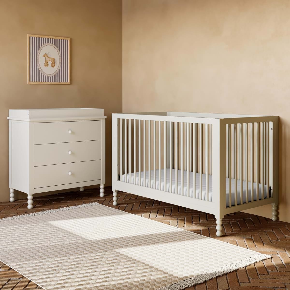 Storkcraft Rio 5-in-1 Convertible Crib with Toddler Guardrail, Frosted Oat