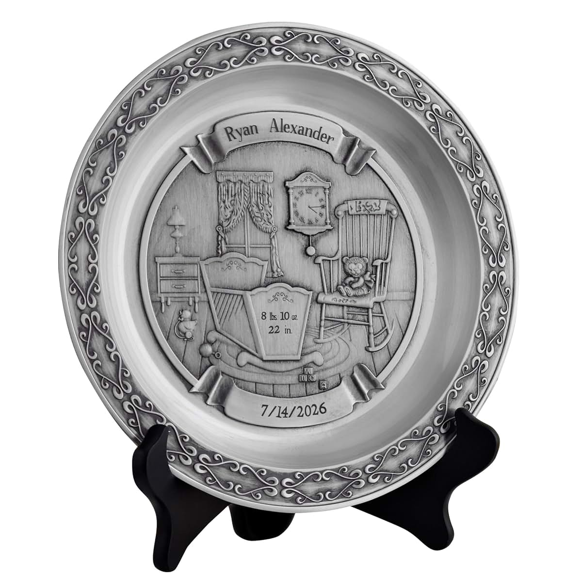 Let's Make Memories Personalized Pewter Baby Plate for Nursery Decor