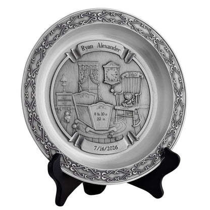 Let's Make Memories Personalized Pewter Baby Plate for Nursery Decor
