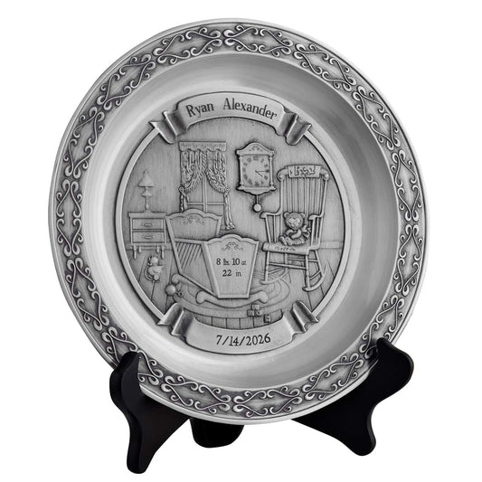 Let's Make Memories Personalized Pewter Baby Plate for Nursery Decor