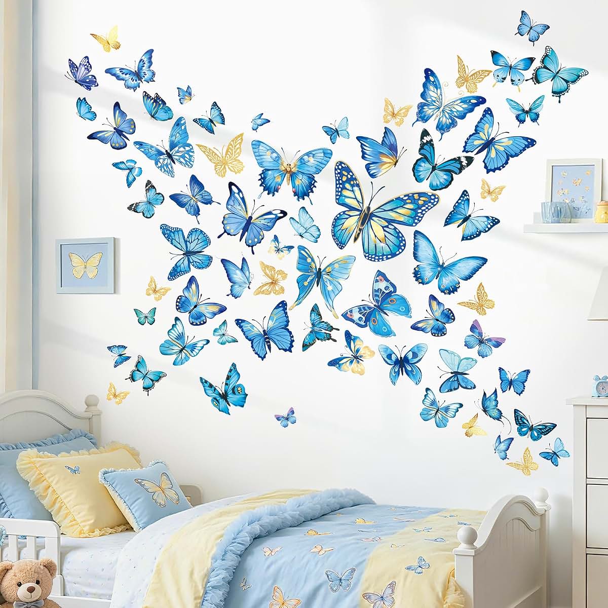 wondever Blue Gold Butterfly Wall Decals Butterflies Wall Stickers