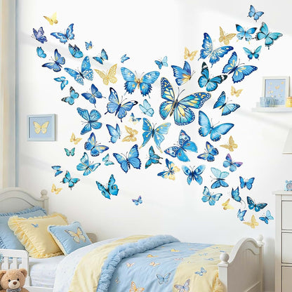 wondever Blue Gold Butterfly Wall Decals Butterflies Wall Stickers