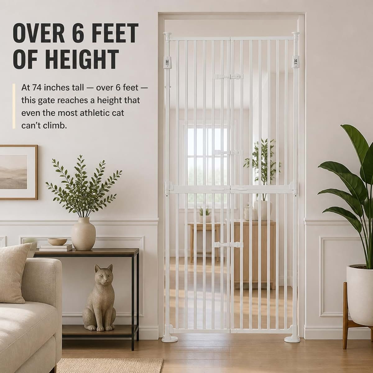 Ergode Extra Tall Indoor Cat Gate, 74 Inch White Barrier (photo 3)