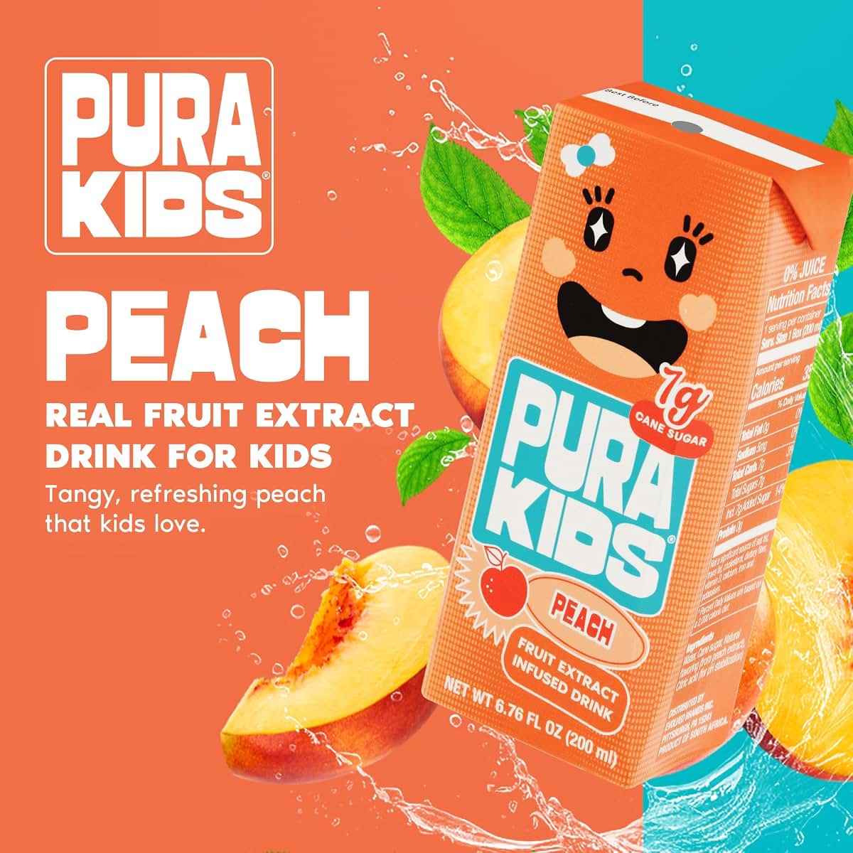 Pura Kids Peach Juice Boxes - Pure Fruit Extract Drink for School Snacks