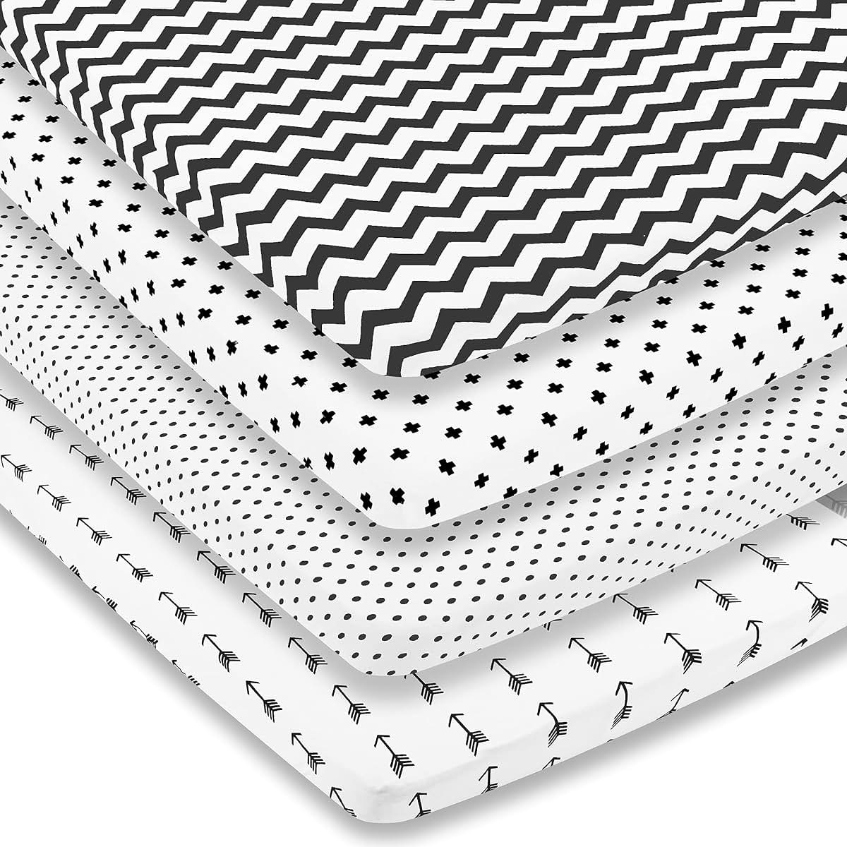 BaeBae Goods Pack n Play Sheets – Pack and Play Sheets 4 Pack – 100% Super Soft Jersey Knit Cotton Playard Mattress