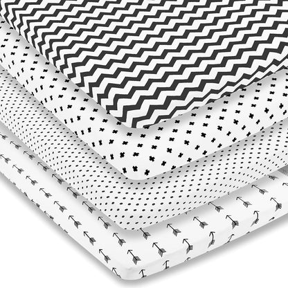 BaeBae Goods Pack n Play Sheets – Pack and Play Sheets 4 Pack – 100% Super Soft Jersey Knit Cotton Playard Mattress