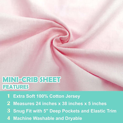 TL Care 100% Cotton Jersey Knit Mini Crib Sheet Pink 24 X 38