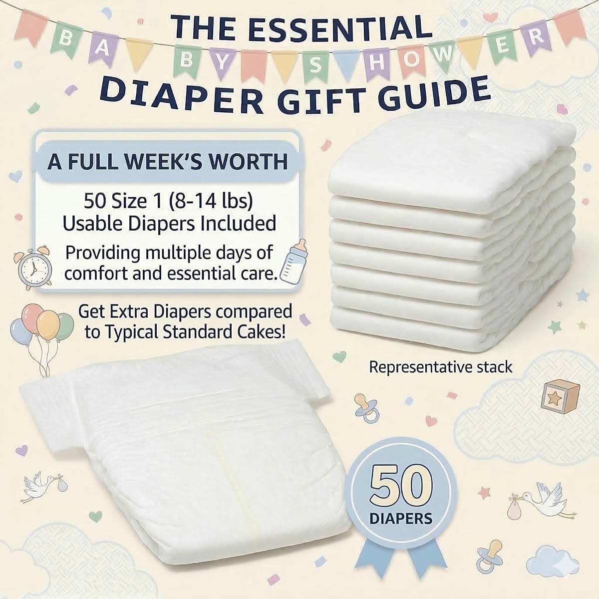 Choobly 3-Tier Baby Boy Diaper Cake Kit with 50 Diapers