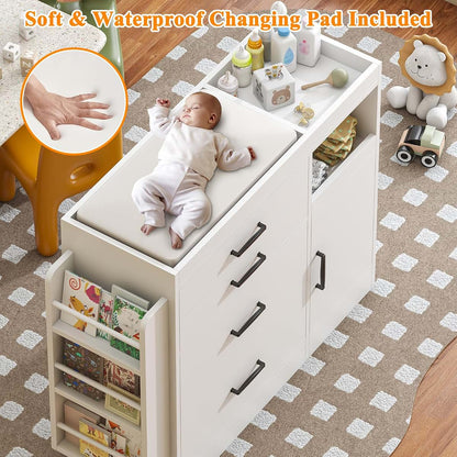 Bigbiglife Changing Table Dresser with 4 Drawers and Storage Shelves