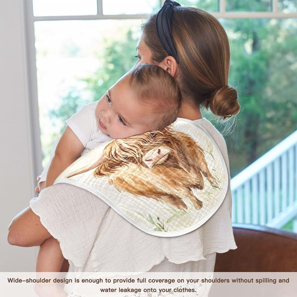 Mazeann Farm Highland Cow Butterfly Burp Cloths, 4 Pack, Cotton with TPU Waterproof Backing