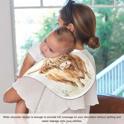 Mazeann Farm Highland Cow Butterfly Burp Cloths, 4 Pack, Cotton with TPU Waterproof Backing