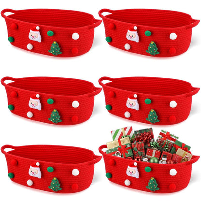 FoldTier 6-Piece Woven Cotton Rope Christmas Storage Basket Set