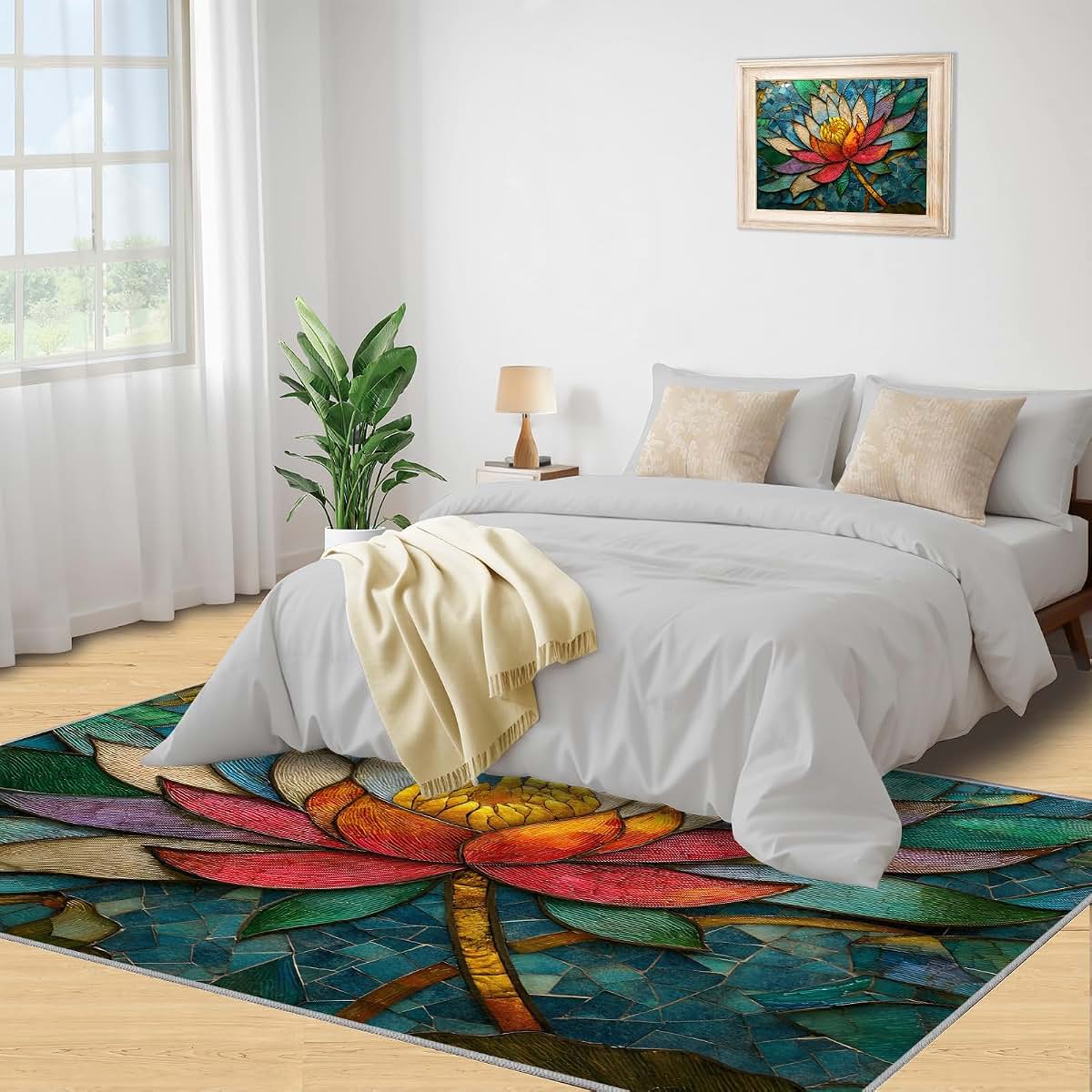HYGIUID Floral Relief Area Rug 5x6 - Low Pile Rectangular Floor Decor (photo 4)