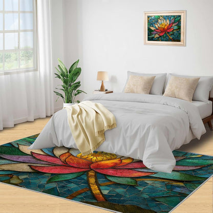 HYGIUID Floral Relief Area Rug 5x6 - Low Pile Rectangular Floor Decor (photo 4)