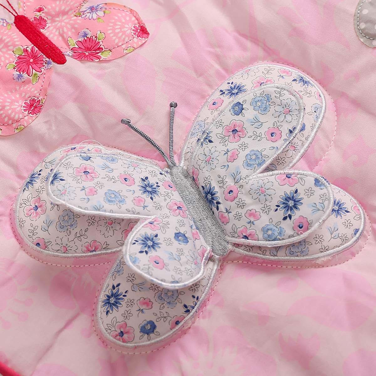 CribMATE 4 PCs Cotton Embroidery 3 D Butterfly Nursery Crib Bedding Set Baby Girl Pink Flower Butterfly Cot Bedding Set (photo 4)